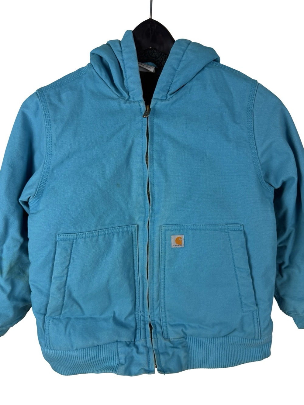Vintage 2000s Youth Carhartt Sherpa Lined Canvas Teal Work Jacket Size M